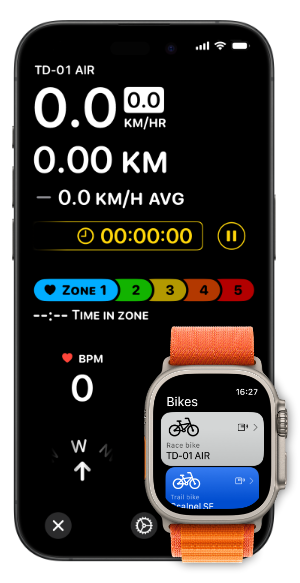 Pedal preview on iPhone and Apple Watch Ultra